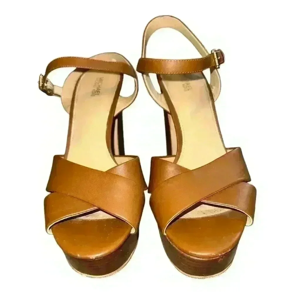 Michael Kors Tan Divia Block Heel Sandals, Size 8
